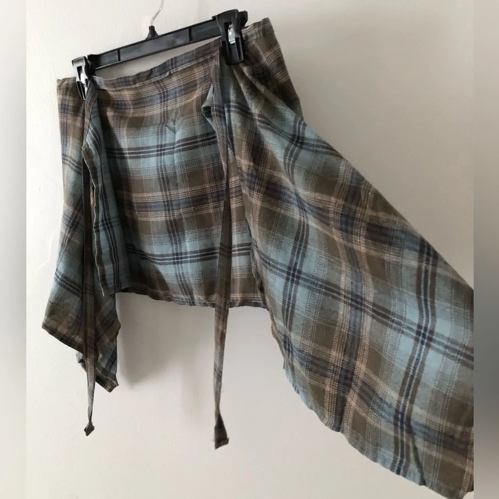 Grunge Streetwear Tie Flannel Skirt Belt Fall